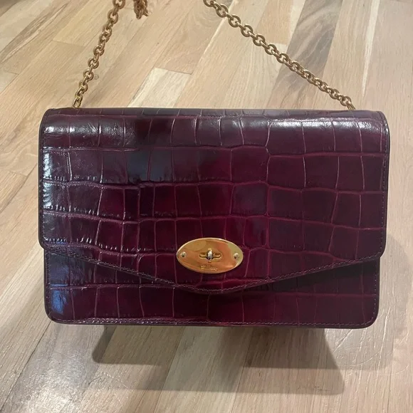 SOLD Mulberry Darley Burgundy Cross Body Crocodile Embossed Leather